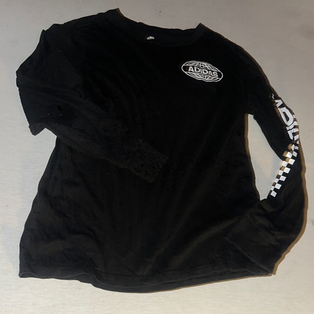 Kids Size Medium Adidas Black Long Sleeve Tee with Logo.
